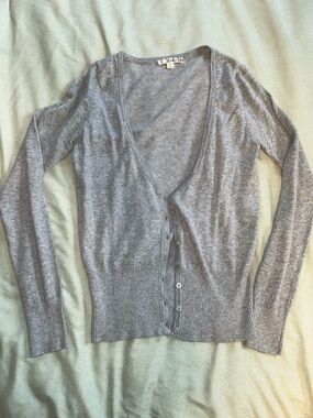 Women's Gray Button-Front V-Neck Cardigan